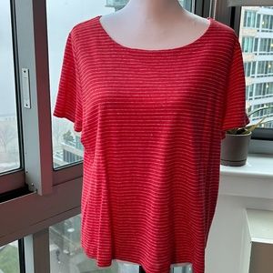 Eileen Fisher Crimson Striped Short Sleeve Top.